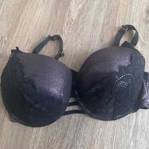Cacique Bra size 38DDD Padded Blac Metallic Boost Balconette